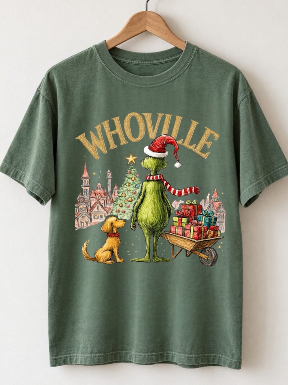 Comfort Colors Whoville The Grinch Max Dog Christmas Tree Gifts T-Shirt